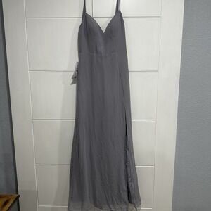 Azazie A6 Bridesmaid‎ Dress Dusty Gray Strapless Chiffon Gray NWT Prom Long